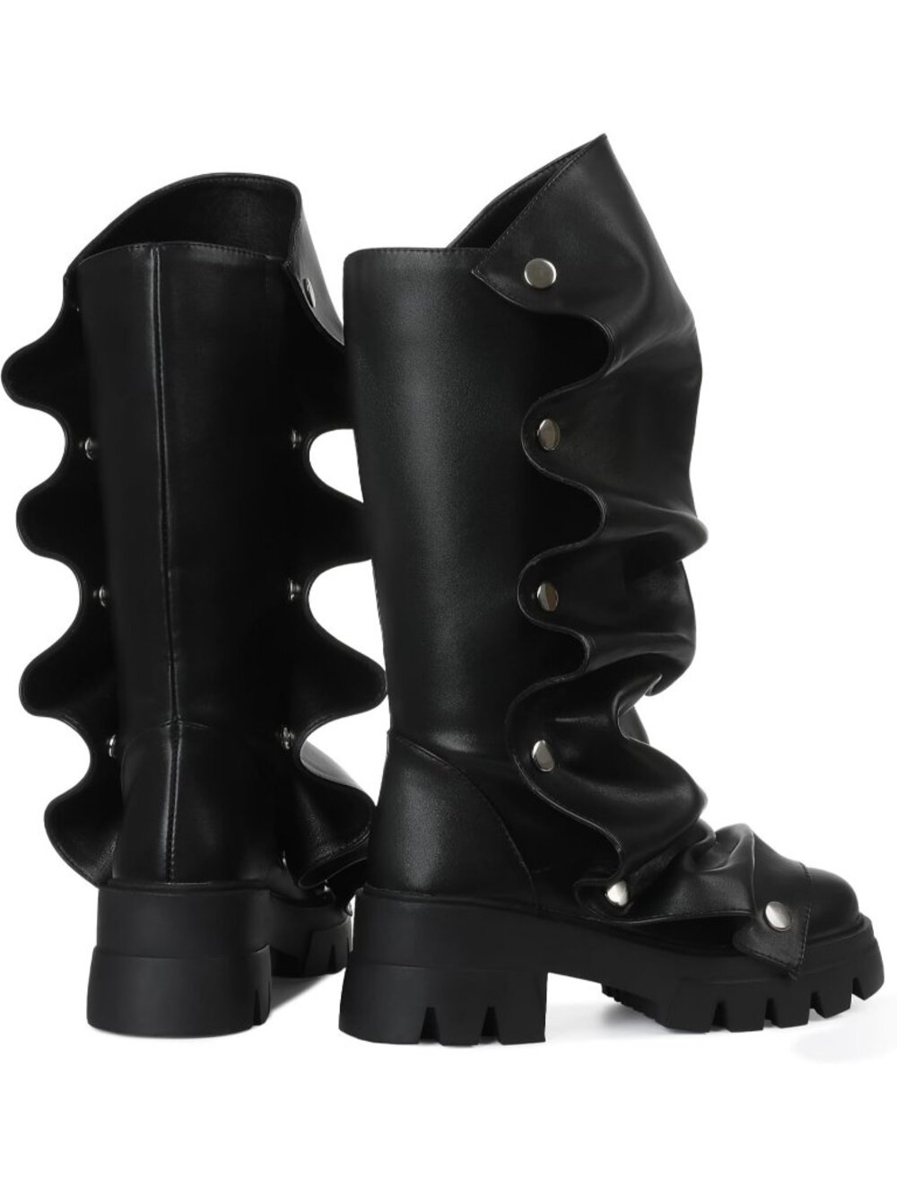 Women's Black Slouchy Boots Fold Over Boots - Picture 4 of 6